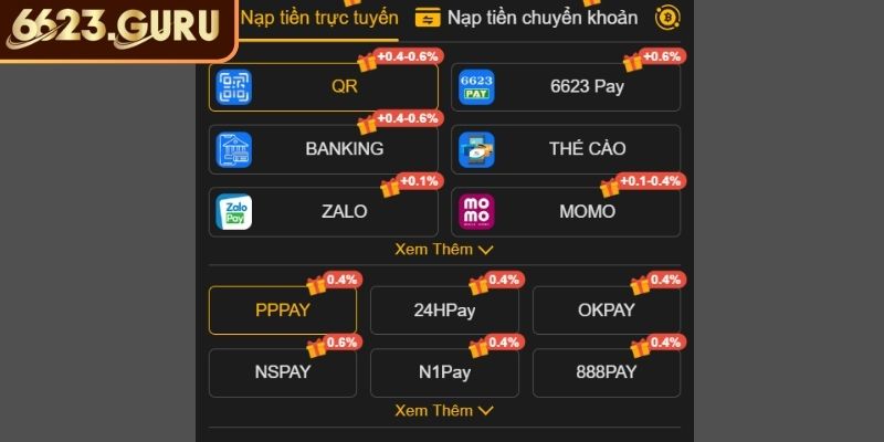 Nạp tiền 6623 qua quét mã QR
